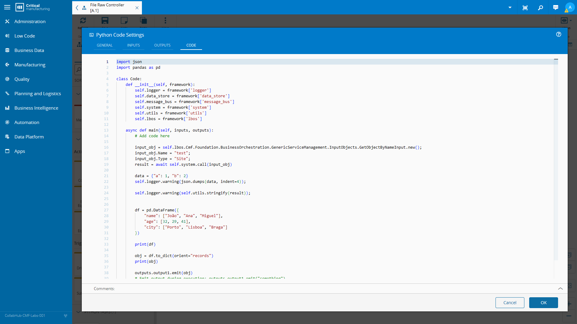 Running Python Code in Connect IoT